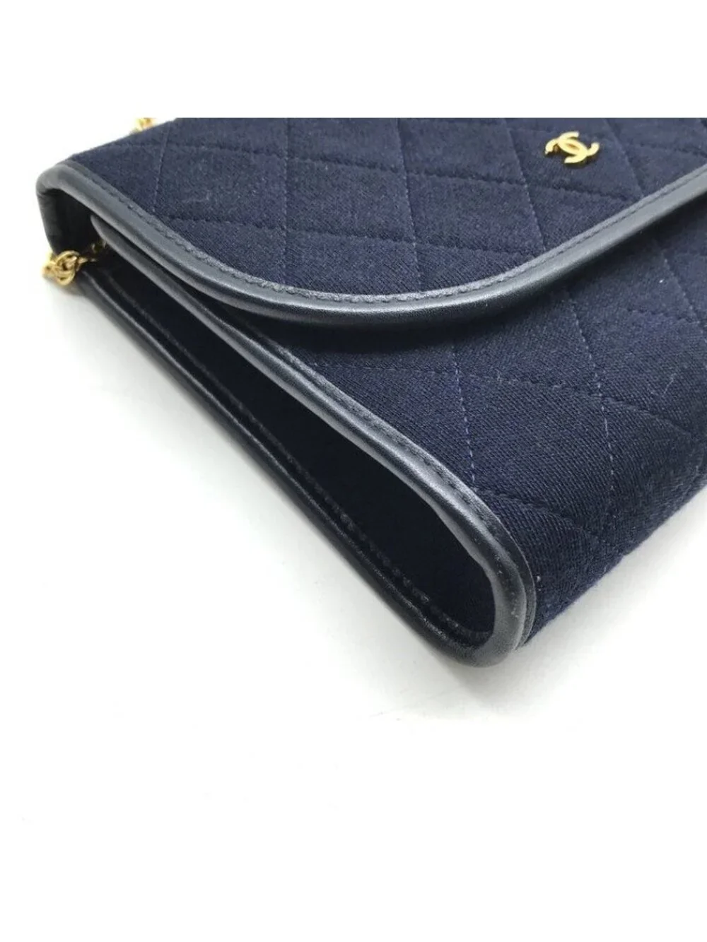 Chanel Cotton Quilted Mini Shoulder Bag Navy Gold
